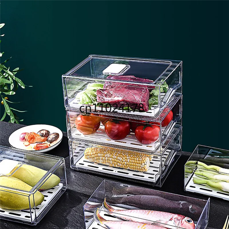 Pull-Out Fridge Drawer Organizer — Stackable Refrigerator Bins