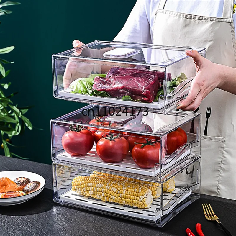 Pull-Out Fridge Drawer Organizer — Stackable Refrigerator Bins