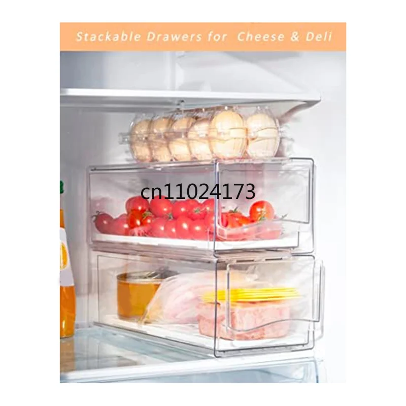 Pull-Out Fridge Drawer Organizer — Stackable Refrigerator Bins