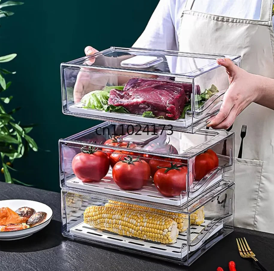 Pull-Out Fridge Drawer Organizer — Stackable Refrigerator Bins
