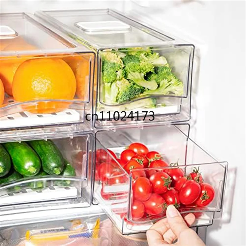 Pull-Out Fridge Drawer Organizer — Stackable Refrigerator Bins